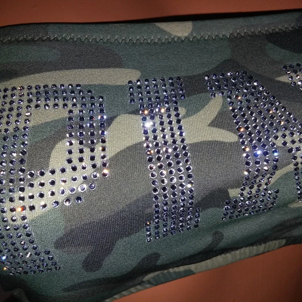 Victoria Secret PINK Swim Bikini Medium Top & Bottom Green Camo String Bandeau